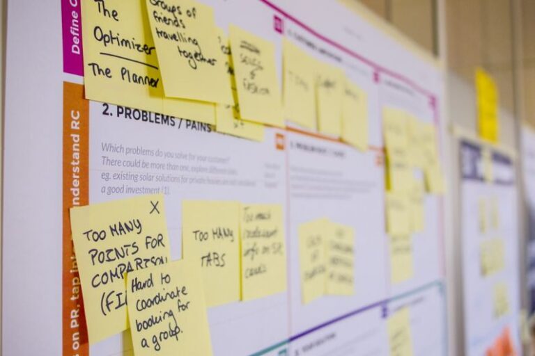 Lean Management - printed sticky notes glued on board