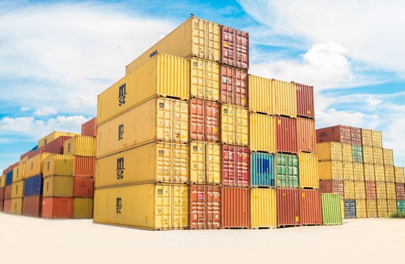 Urbanization Logistics - assorted-color filed intermodal containers